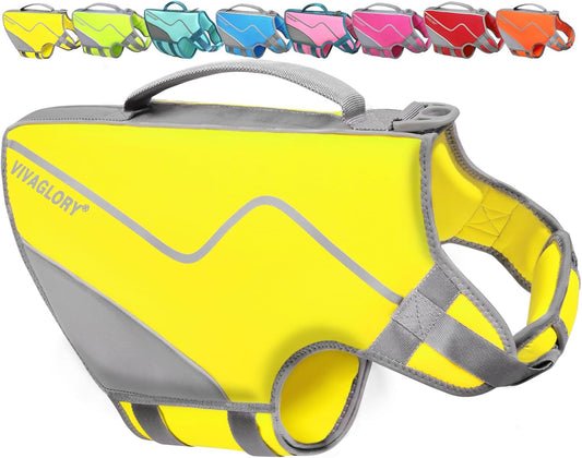 Neoprene Dog Life Vest, Dog Life Jacket for Swimming & Boating, Buoyancy & Comfort for Puppy Doggy, Swimming Vest with Handle, XS, Alpha Yellow