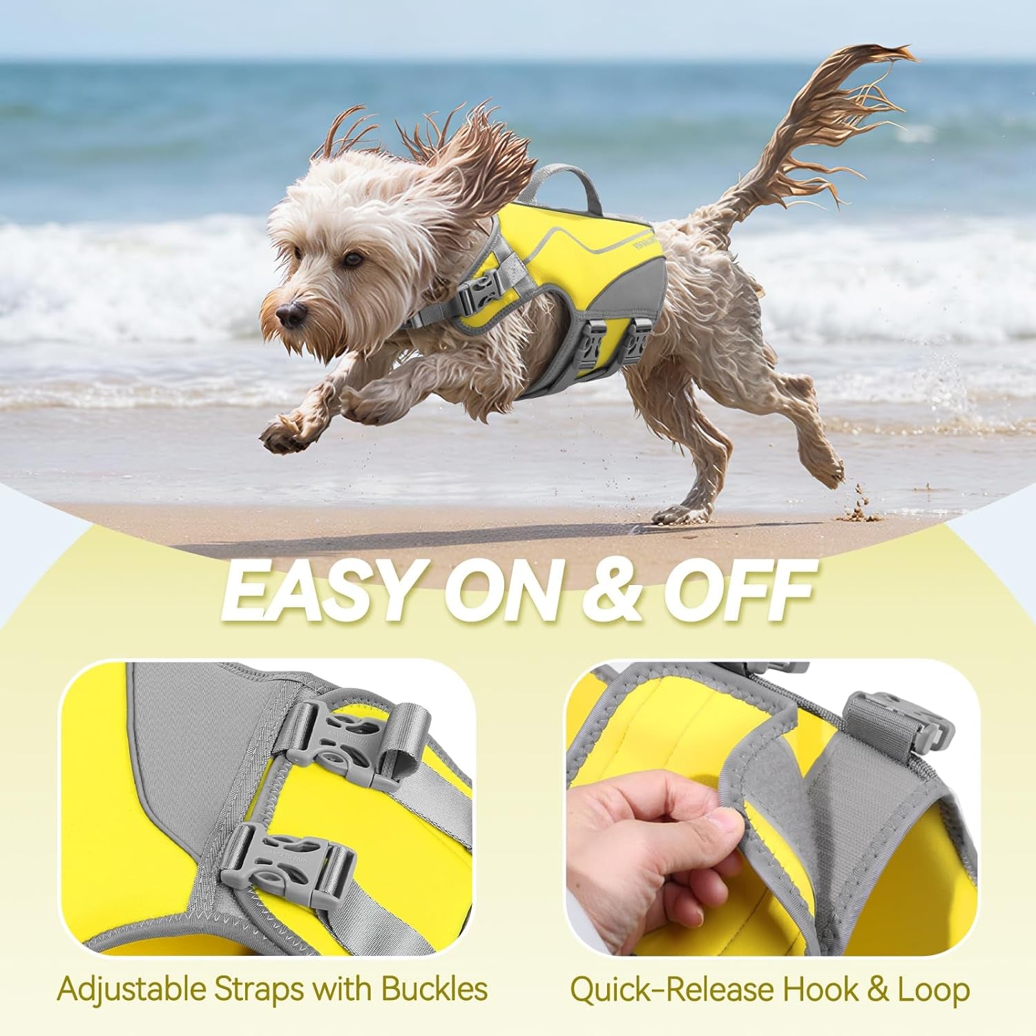 Neoprene Dog Life Vest, Dog Life Jacket for Swimming & Boating, Buoyancy & Comfort for Puppy Doggy, Swimming Vest with Handle, XS, Alpha Yellow