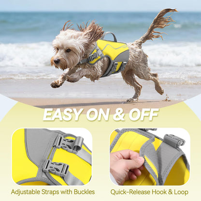 Neoprene Dog Life Vest, Dog Life Jacket for Swimming & Boating, Buoyancy & Comfort for Puppy Doggy, Swimming Vest with Handle, XS, Alpha Yellow