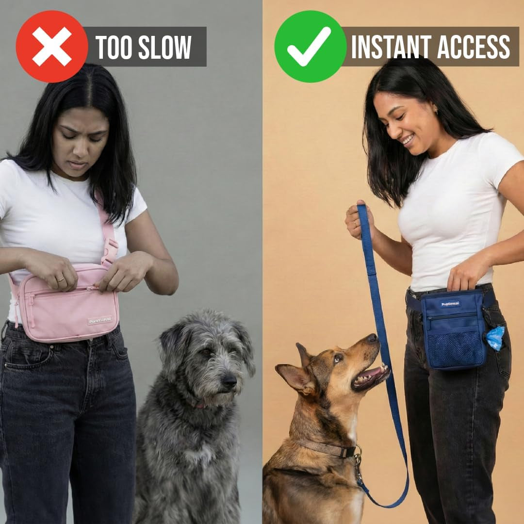 Dog Training Kit & Puppy Starter Set with 30Ft Long Leash – Complete Recall System W/Magnetic Treat Pouch, Clicker, Collapsible Bowl & Waste Bags – Professional Tools (Navy Blue)