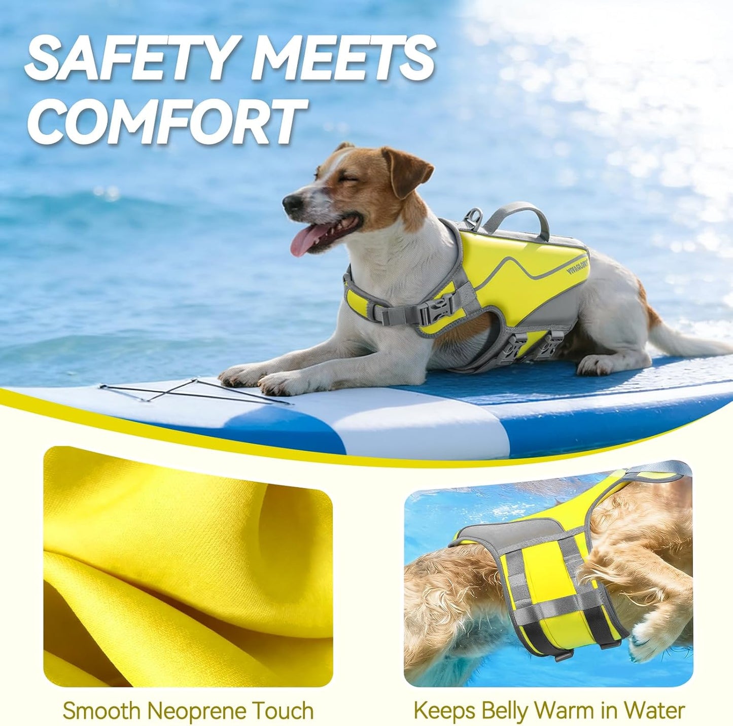 Neoprene Dog Life Vest, Dog Life Jacket for Swimming & Boating, Buoyancy & Comfort for Puppy Doggy, Swimming Vest with Handle, XS, Alpha Yellow