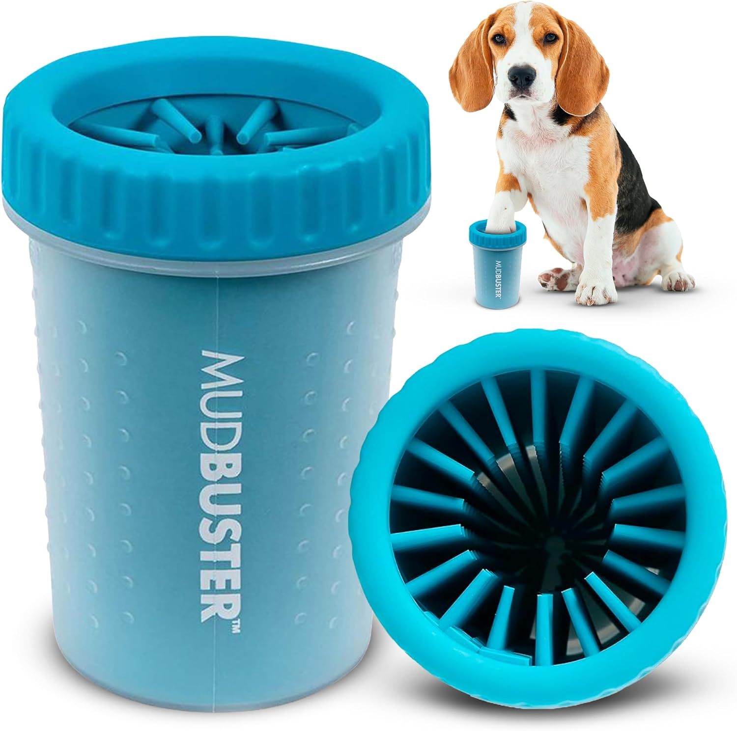 Mudbuster Medium Dog Paw Cleaner - Blue | Effortless Cleaning for 1.5"-2.5" Wide Paws with Gentle Silicone Bristles