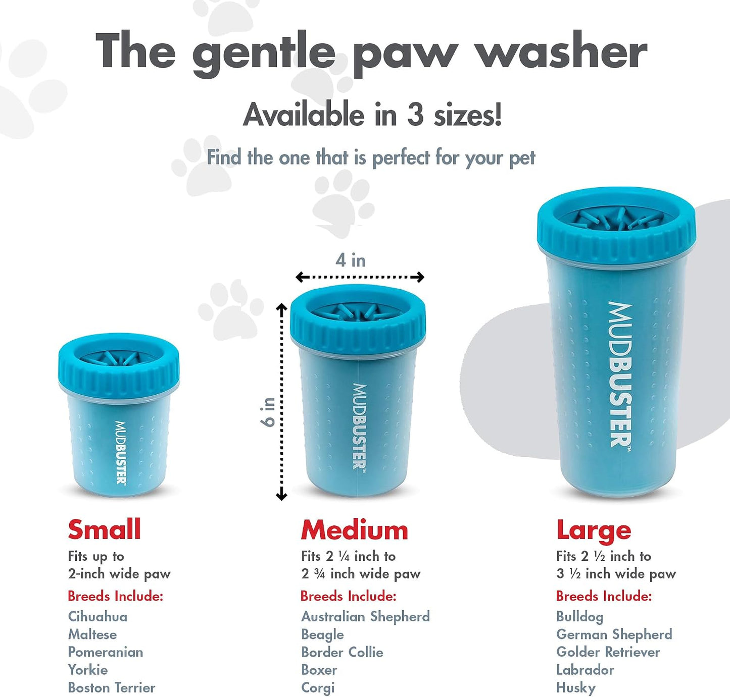 Mudbuster Medium Dog Paw Cleaner - Blue | Effortless Cleaning for 1.5"-2.5" Wide Paws with Gentle Silicone Bristles
