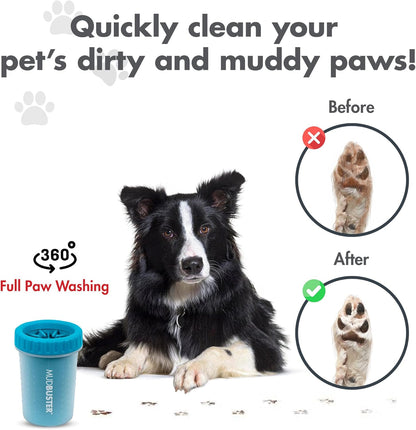 Mudbuster Medium Dog Paw Cleaner - Blue | Effortless Cleaning for 1.5"-2.5" Wide Paws with Gentle Silicone Bristles