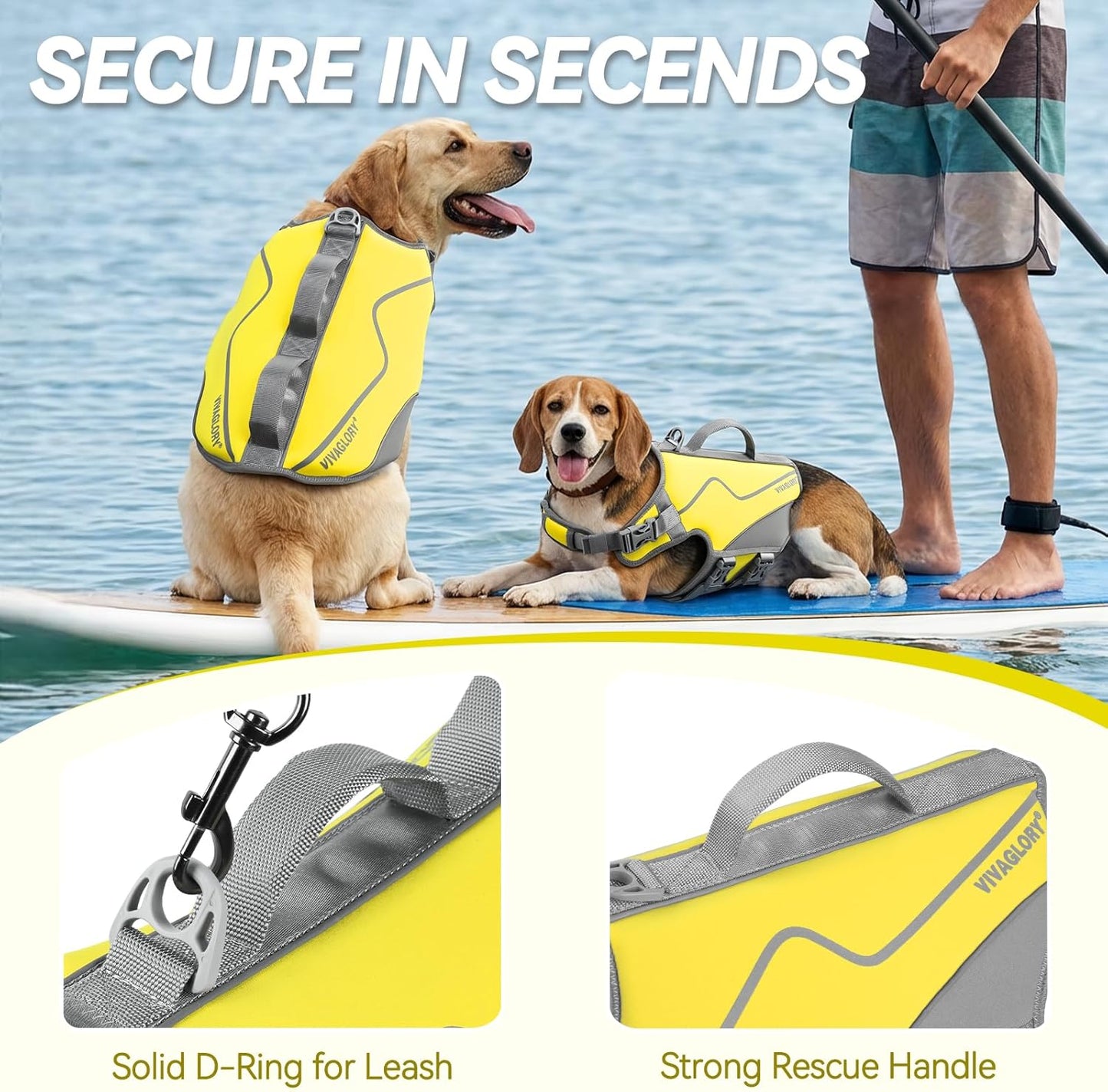 Neoprene Dog Life Vest, Dog Life Jacket for Swimming & Boating, Buoyancy & Comfort for Puppy Doggy, Swimming Vest with Handle, XS, Alpha Yellow