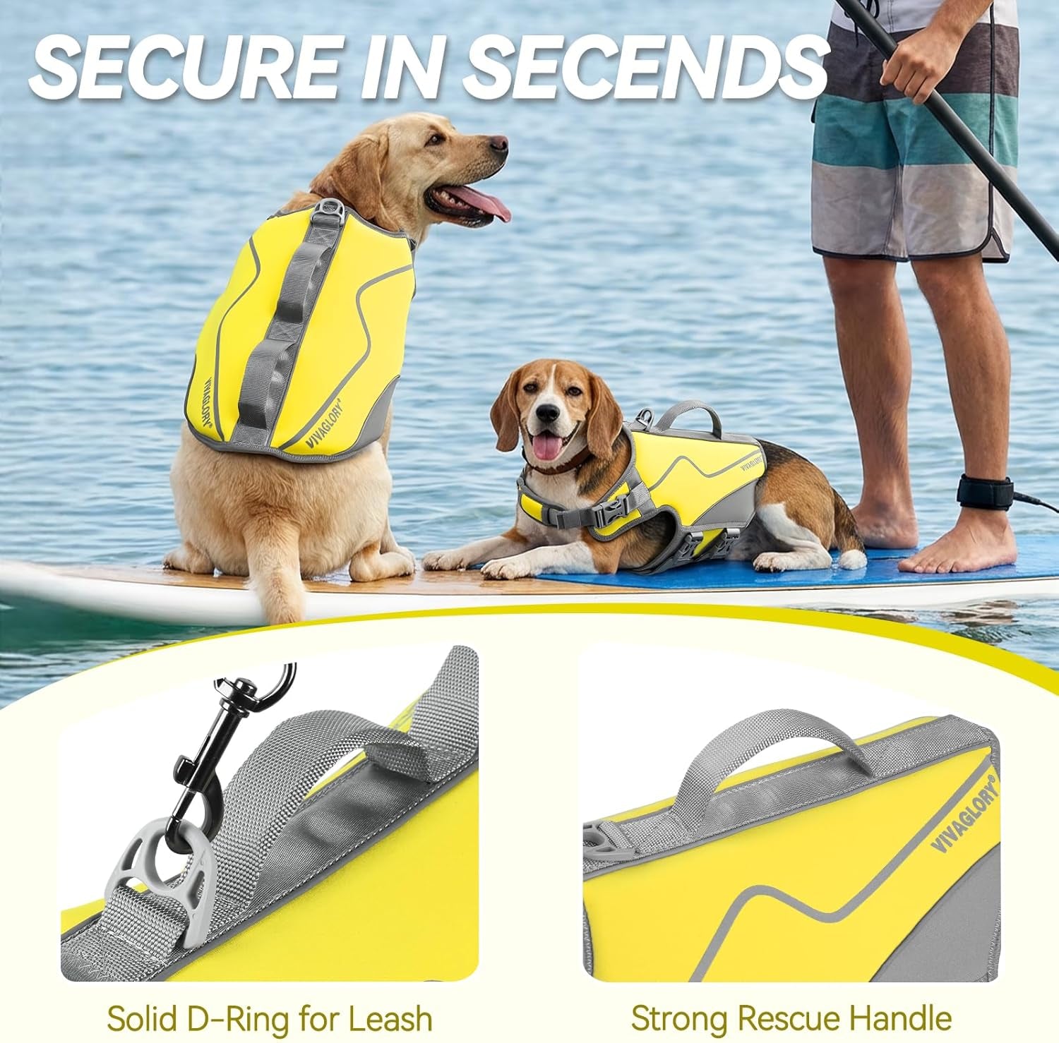 Neoprene Dog Life Vest, Dog Life Jacket for Swimming & Boating, Buoyancy & Comfort for Puppy Doggy, Swimming Vest with Handle, XS, Alpha Yellow
