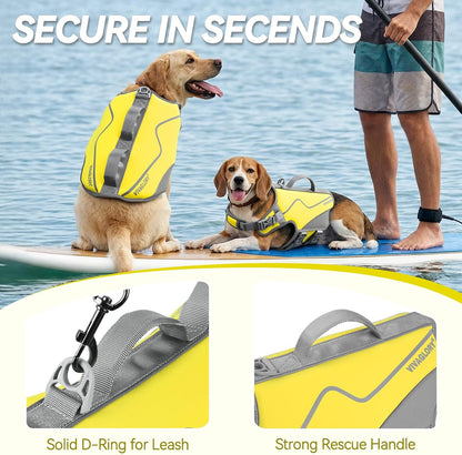 Neoprene Dog Life Vest, Dog Life Jacket for Swimming & Boating, Buoyancy & Comfort for Puppy Doggy, Swimming Vest with Handle, XS, Alpha Yellow